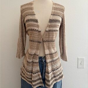 Beige and Brown Knit Crochet Cardigan